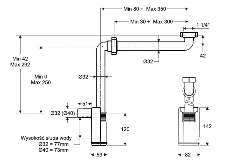 Półsyfon umywalkowy lub bidetowy oszczędzający miejsce Murales