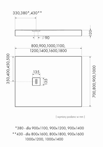 Brodzik prostokątny NONLIMITS Black Stone 90x100 Schedpol Schedline, czarny