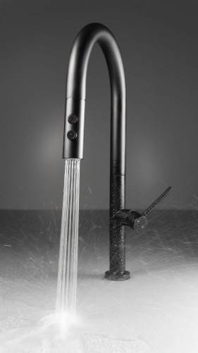 Bateria kuchenna z wyciąganą wylewką Olfato Deante nero czarna