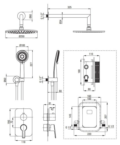 Zestaw prysznicowy podtynkowy z BOXem mieszaczowym Arnika nero czarny Deante