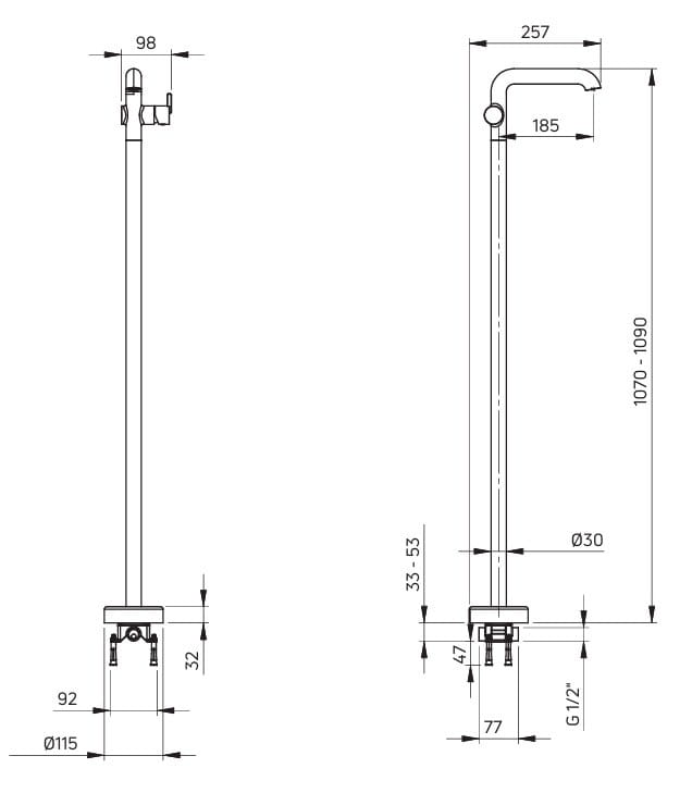 Bateria umywalkowa wolnostojąca Silia Deante titanium