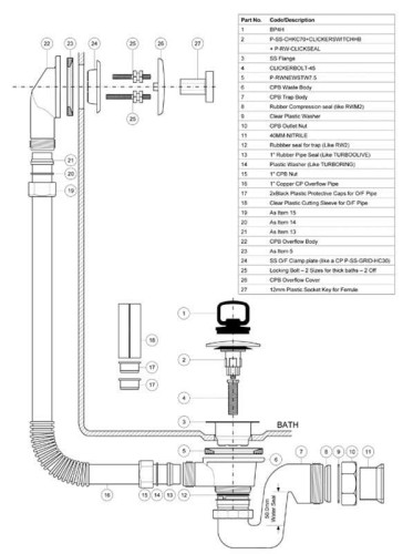 Syfon wannowy zewnętrzny dekoracyjny chrom McAlpine BRASSTRAP-50-CB