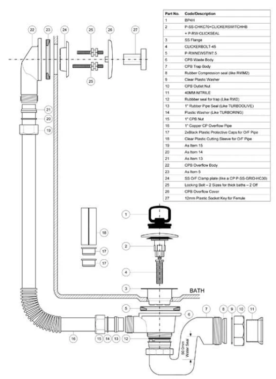 Syfon wannowy zewnętrzny dekoracyjny chrom McAlpine BRASSTRAP-50-CB