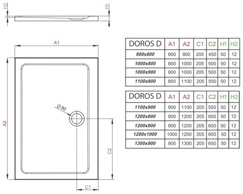 Brodzik prostokątny płytki Radaway Doros D 130x90 Stone kaszmirowy