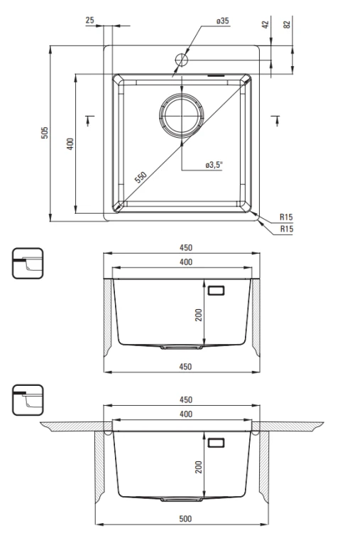 Zlewozmywak stalowy 1-komorowy brąz Olfato Precious Deante