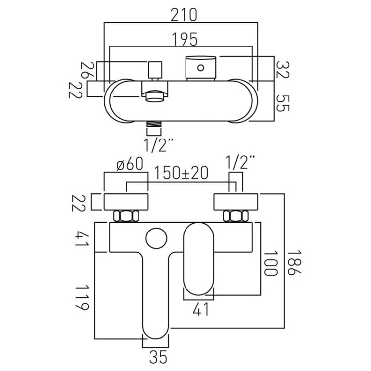 Bateria wannowo prysznicowa naścienna z zestawem prysznicowym Vado Life