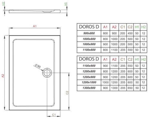 Brodzik prostokątny biały płytki Radaway Doros D 100x80