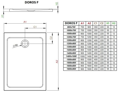 Brodzik prostokątny Radaway Doros F 140x100