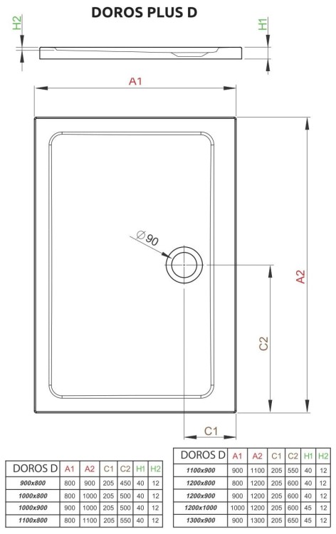 Brodzik prostokątny Radaway Doros Plus D 120x100
