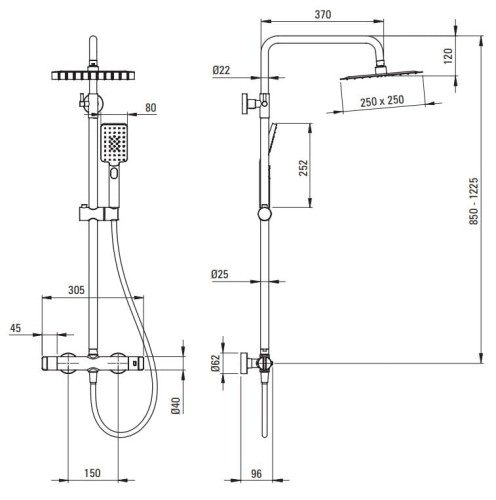 Deszczownica z baterią prysznicową Deante stal szczotkowana