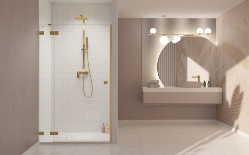 Drzwi prysznicowe Essenza Pro Brushed Gold DWJ Radaway lewe złote