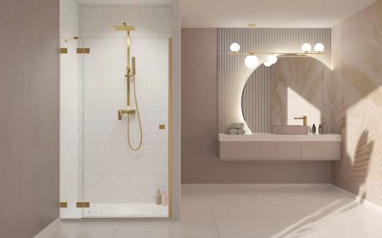 Drzwi prysznicowe Essenza Pro Brushed Gold DWJ Radaway lewe złote
