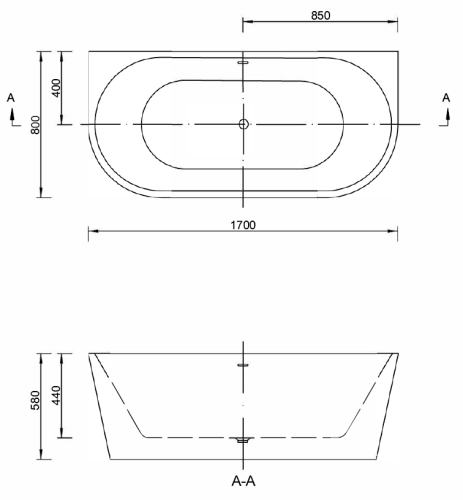 Wanna wolnostojąca EMPORIA EMILIA 170x80x58 cm