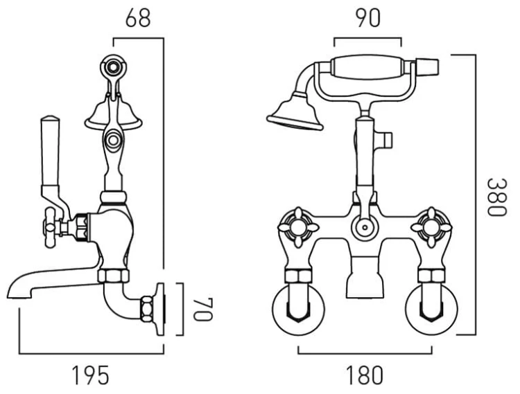 Bateria wannowa naścienna Axbridge Cross nikiel polerowany Vado