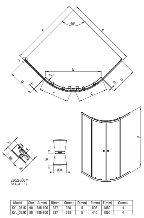 Kabina prysznicowa półokrągła 80x80x185 chrom Cilantro Deante