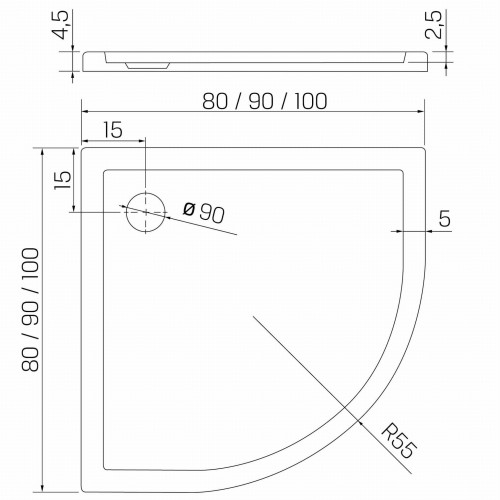 Brodzik półokrągły New Trendy New Cantare 80x80x4,5