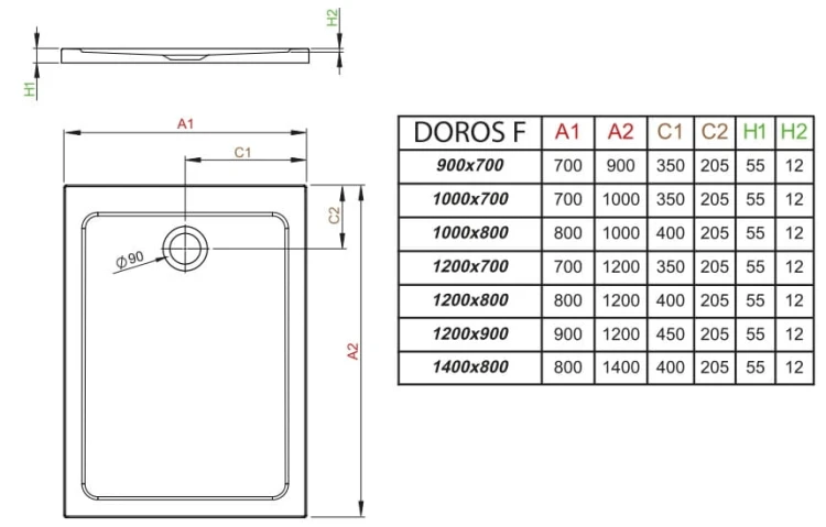Brodzik prostokątny Radaway Doros F 120x90