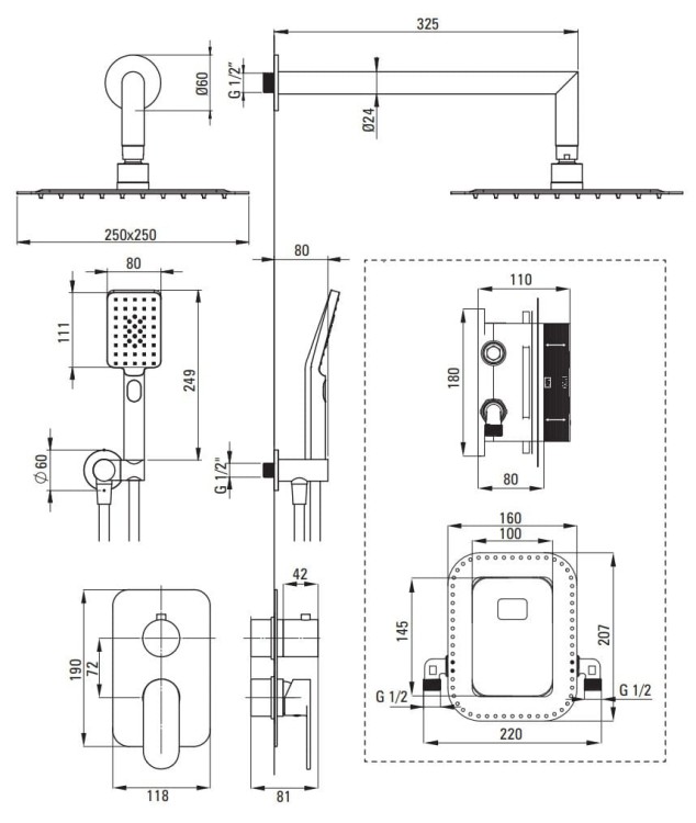 Zestaw prysznicowy z BOXem mieszaczowym nero czarny Alpinia Deante