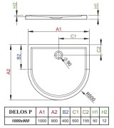 Brodzik przyścienny płytki Radaway Delos P 100x90x5x1,2