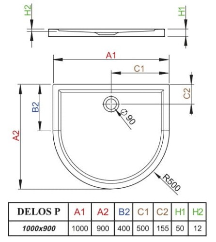 Brodzik przyścienny płytki Radaway Delos P 100x90x5x1,2