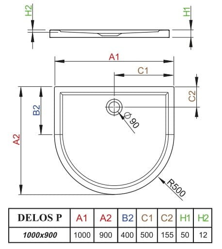 Brodzik przyścienny płytki Radaway Delos P 100x90x5x1,2