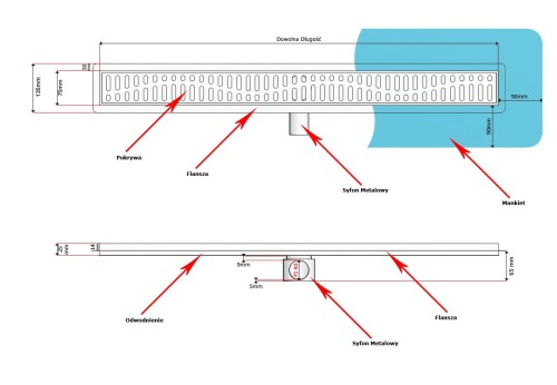 Odpływ liniowy z flanszą i metalowym syfonem Kesmet 110 cm z rusztem Stripes