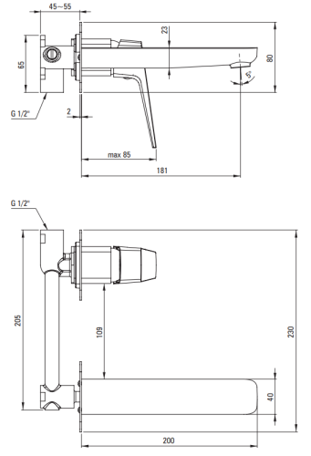 Bateria umywalkowa podtynkowa nero czarna Blur Deante