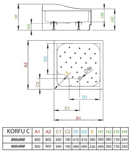 Brodzik kwadratowy Radaway Korfu C 90x90x39,5x24
