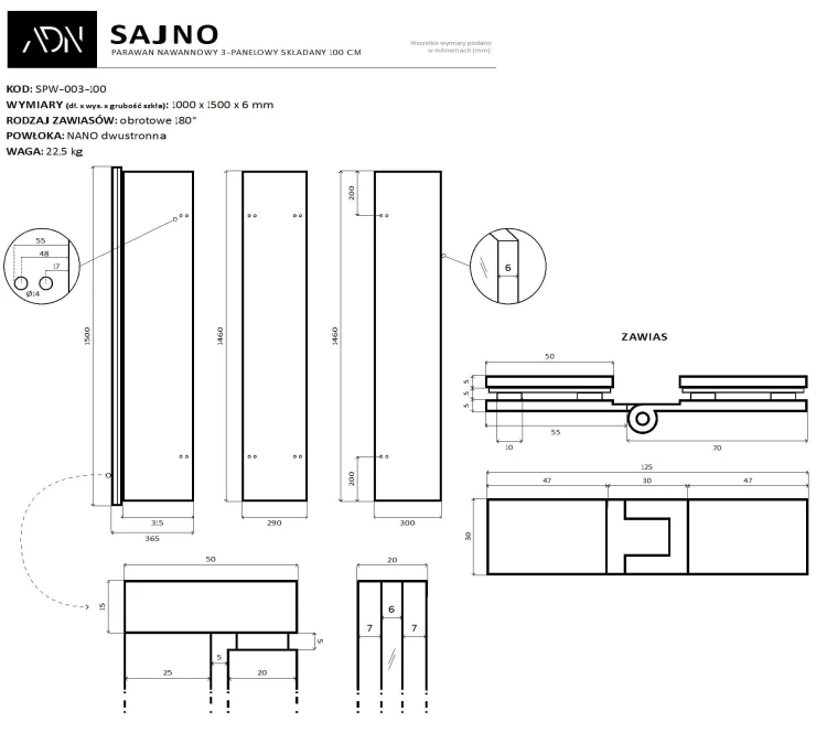 Parawan nawannowy składany Sajno 100x150 chrom Ad Naturalnie