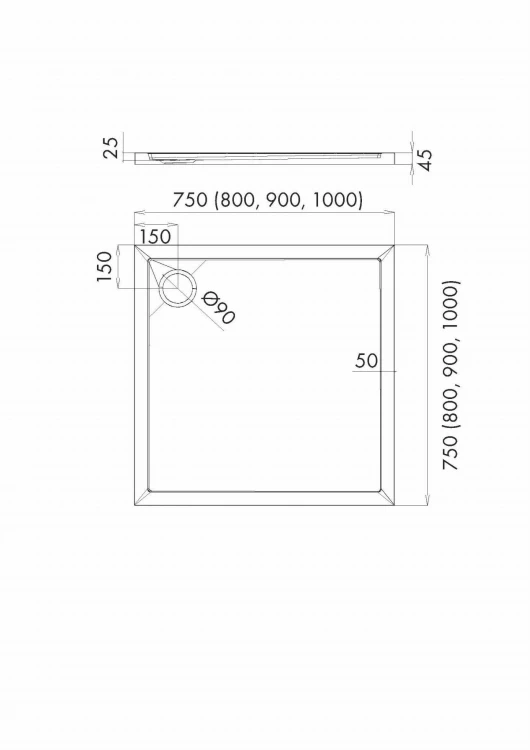 Brodzik kwadratowy ESTIMA 90x90 Schedpol Schedline, biały