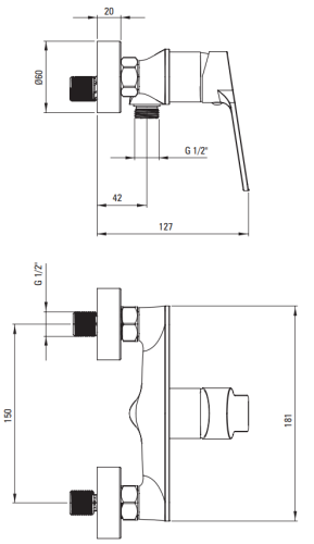 Bateria prysznicowa ścienna chrom Loco Deante