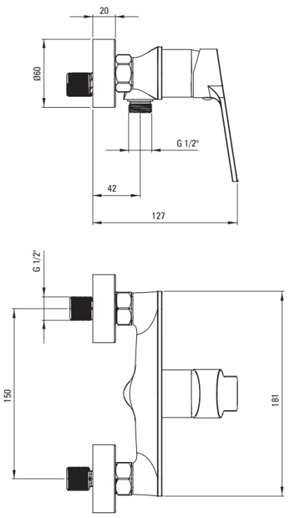 Bateria prysznicowa ścienna chrom Loco Deante
