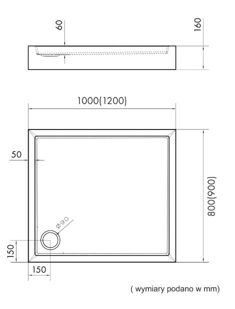 Brodzik prostokątny FAVORY PLUS BLACK STONE 80x100 Schedpol Schedline, czarny + syfon