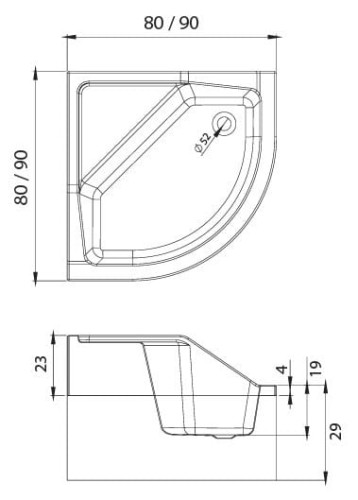 Brodzik półokrągły New Trendy Angus 80x80x29 + obudowa