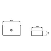 Umywalka nablatowa ango prostokątna 600x340x110 mm z korkiem czarnym