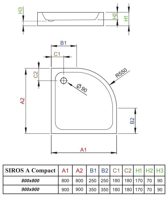 Brodzik półokrągły Radaway Siros A Compact 80x80x17x7