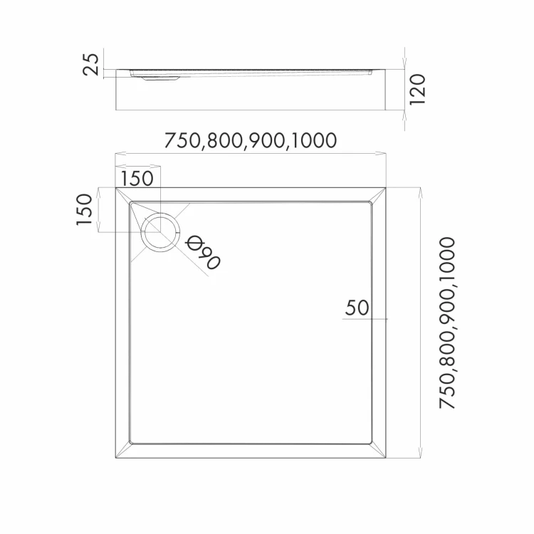 Brodzik kwadratowy Cameron 90x90 Schedpol Schedline, biały