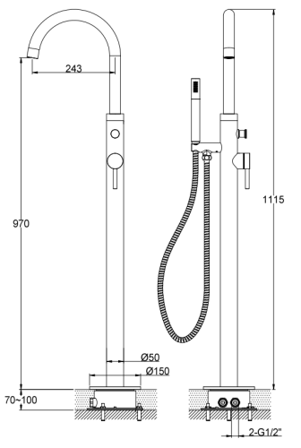 Bateria wannowa wolnostojąca złota Axel Gold KOHLMAN QF1165AGD