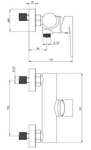 Bateria prysznicowa ścienna Tubo Deante chrom BUT040M