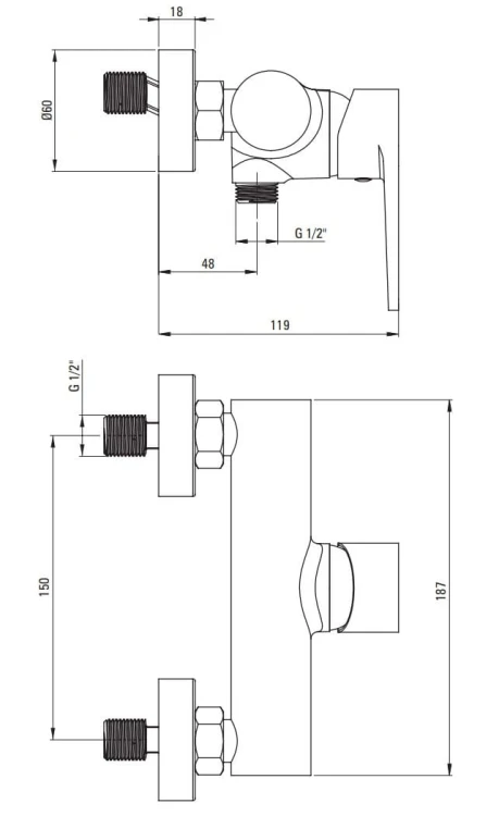 Bateria prysznicowa ścienna Tubo Deante chrom BUT040M