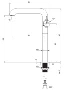Bateria umywalkowa wysoka z prostokątną wylewką Silia Deante titanium