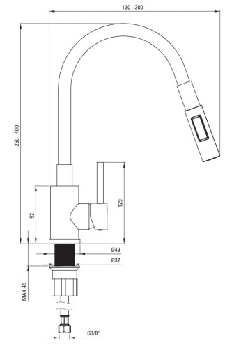 Bateria kuchenna z giętą wylewką stal beż Luno Deante