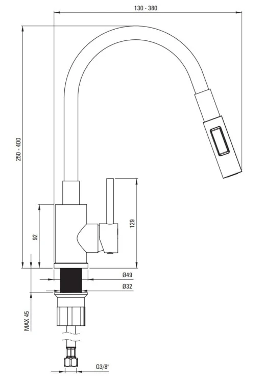 Bateria kuchenna z giętą wylewką stal beż Luno Deante