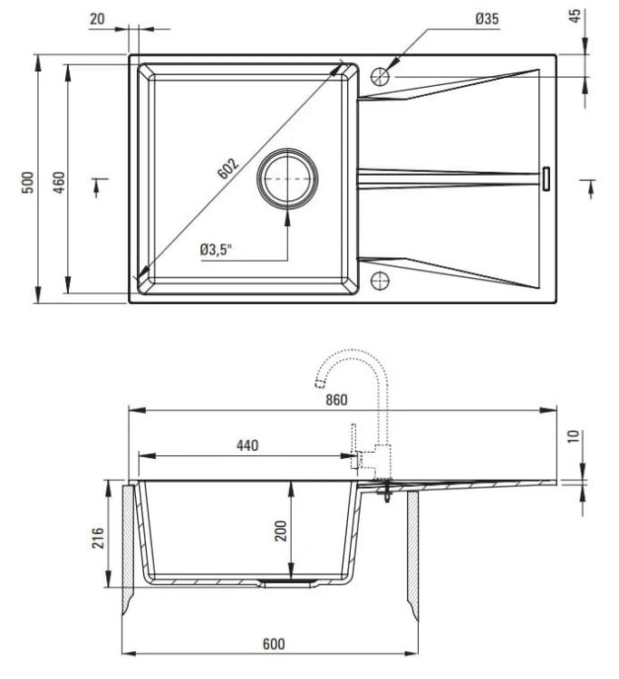 Zlewozmywak granitowy 1-komorowy z ociekaczem Corio Deante
