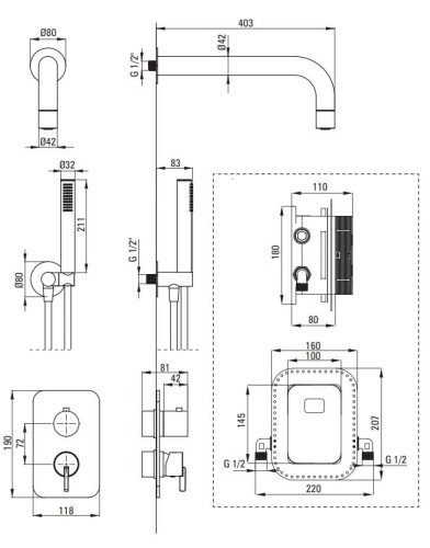 Zestaw prysznicowy z BOXem mieszaczowym nero Silia Deante
