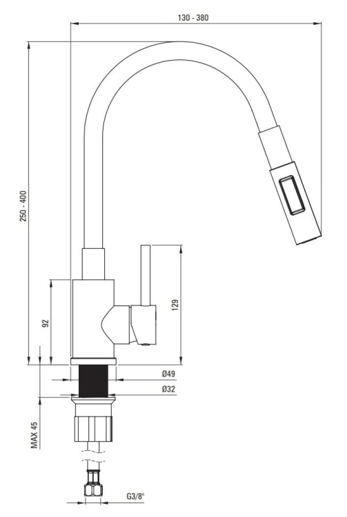 Bateria kuchenna stojąca z giętą wylewką Luno Deante biała