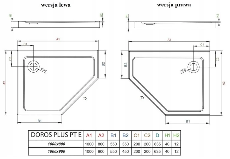 Brodzik pięciokątny Radaway Doros Plus PT E 100x80 prawy