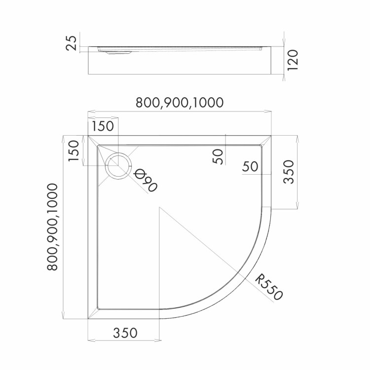 Brodzik półokrągły Cameron 90x90 Schedpol Schedline, biały
