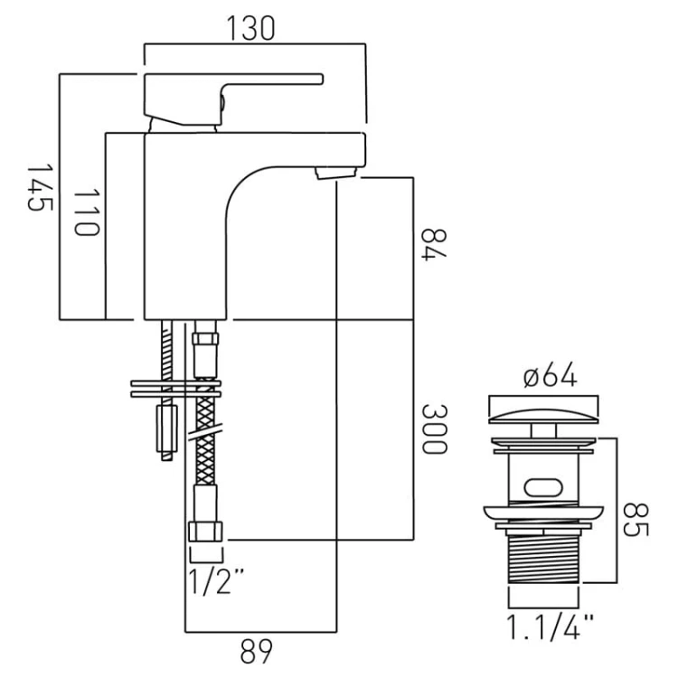 Bateria umywalkowa z korkiem klik klak Vado Life