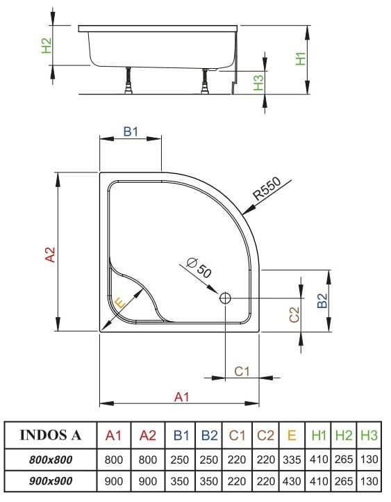 Brodzik półokrągły Radaway Indos A 80x80x41x26,5